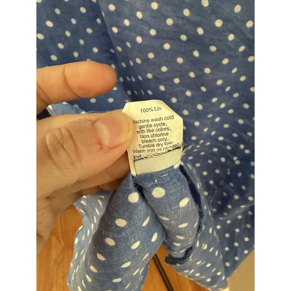 J Crew Linen Women’s Blue And White Polka Dot Button Down Shirt - Picture 4 of 4